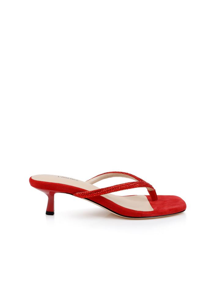 L'agence Escarpins à Petit Talon Et Bride à Strass Hortense Red Suede