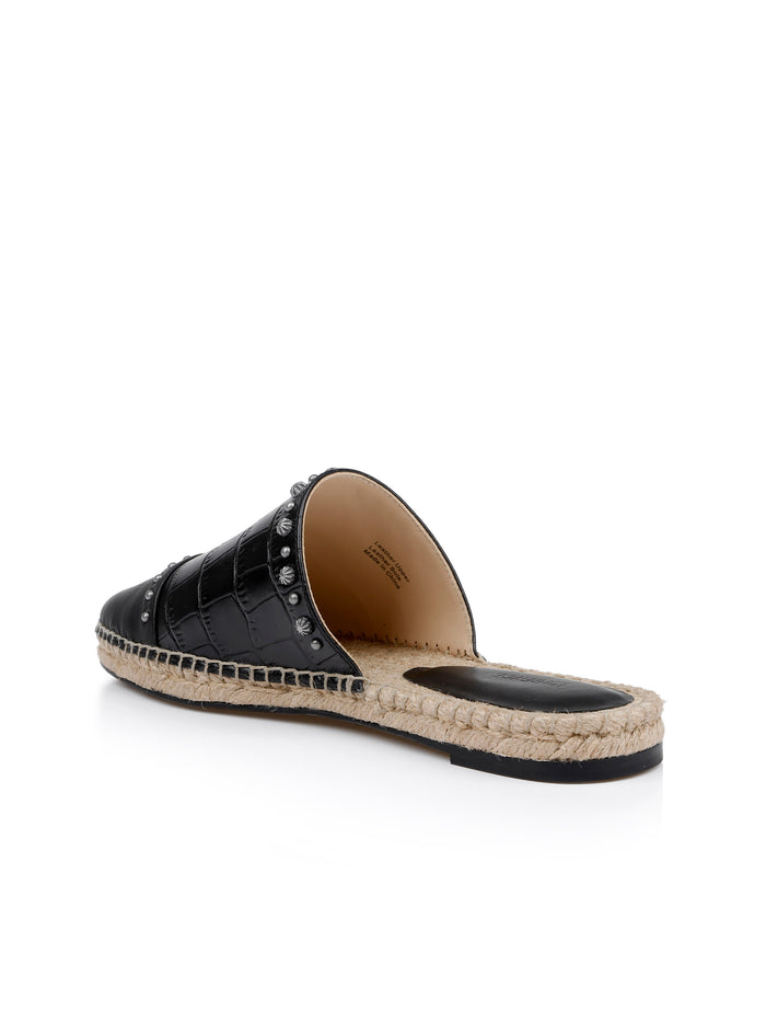 L'agence Espadrilles En Cuir Helanor Black Croco Embossed