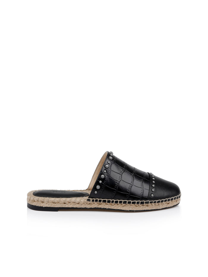 L'agence Espadrilles En Cuir Helanor Black Croco Embossed