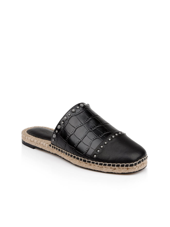 l'agence Espadrilles en cuir Helanor Black Croco Embossed