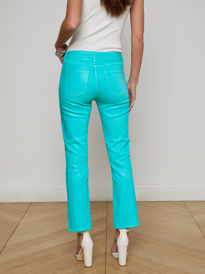 L'agence Jean 7/8 Micro Boot Enduit Tati Pool Blue/White Contrast Coated