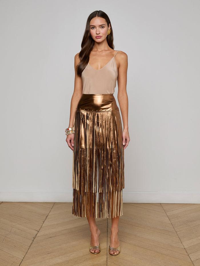 L'agence Jupe à Franges Karolina Metallic Bronze Gold