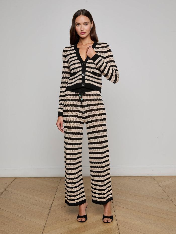 L'agence Jupe En Maille Pointelle Lacen Black/Natural Stripe