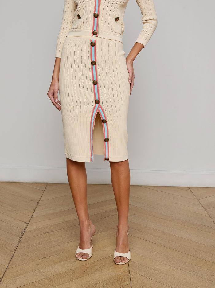 l'agence Jupe en maille pointelle Melania Ecru/Coral/Pale Blue