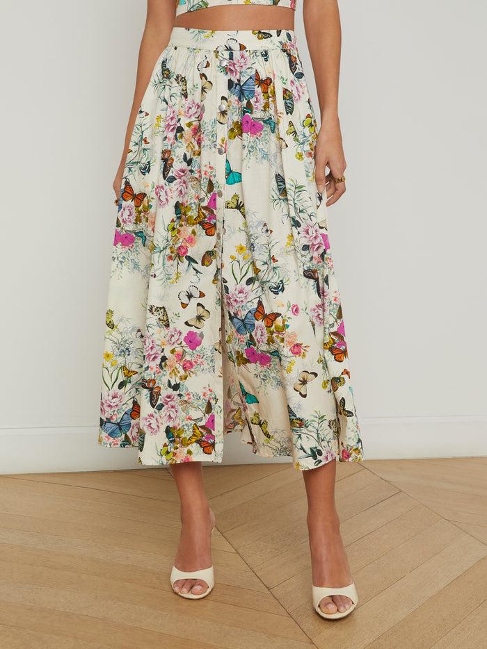 L'agence Jupe Mi-longue En Popeline Seina Vintage White Multi Charonda Butterfly