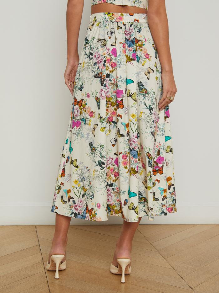 L'agence Jupe Mi-longue En Popeline Seina Vintage White Multi Charonda Butterfly