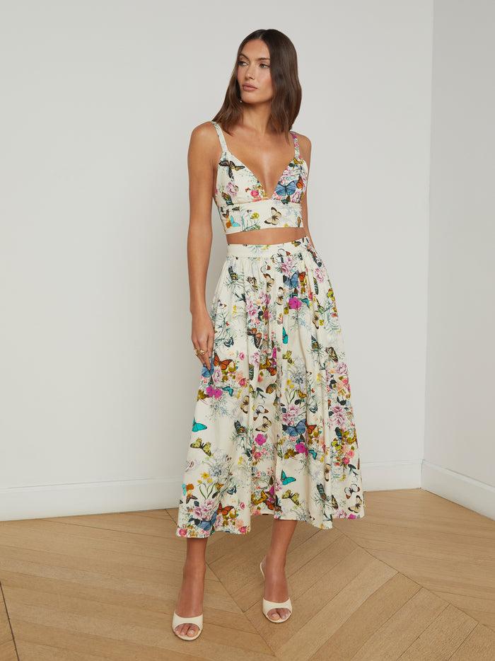 l'agence Jupe mi-longue en popeline Seina Vintage White Multi Charonda Butterfly