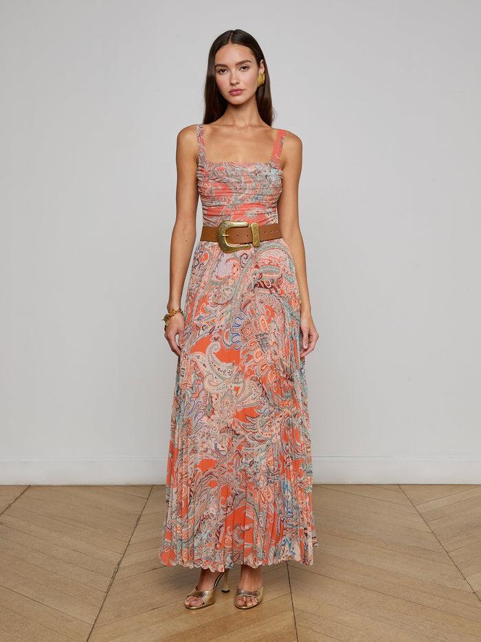 L'agence Jupe Plissée Torin Orange/Light Blue Traditional Paisley