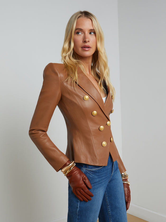 L'agence Blazer En Cuir Bethany Soft Cognac