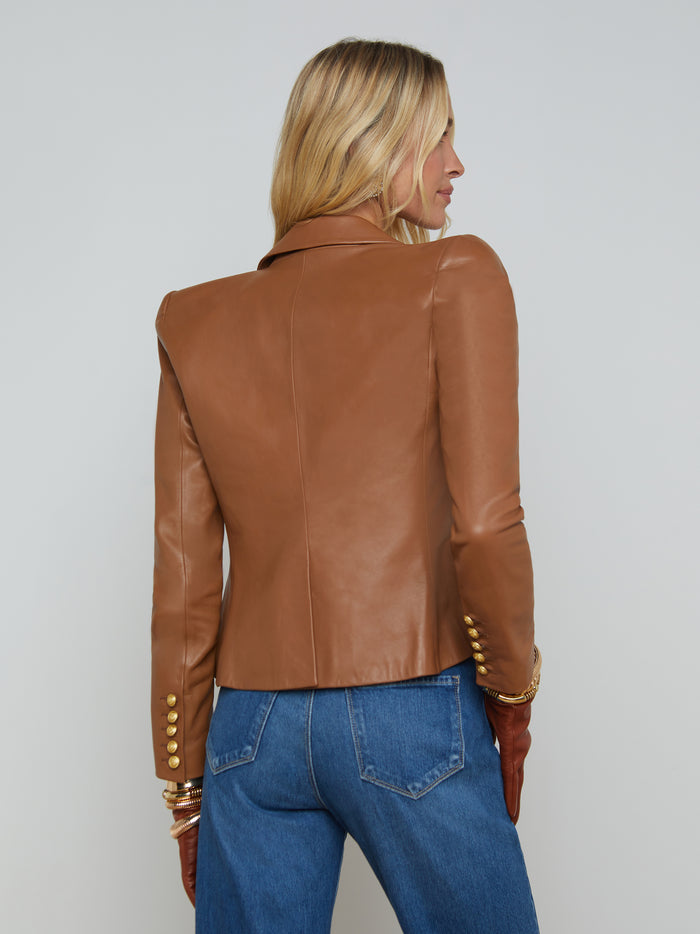 L'agence Blazer En Cuir Bethany Soft Cognac