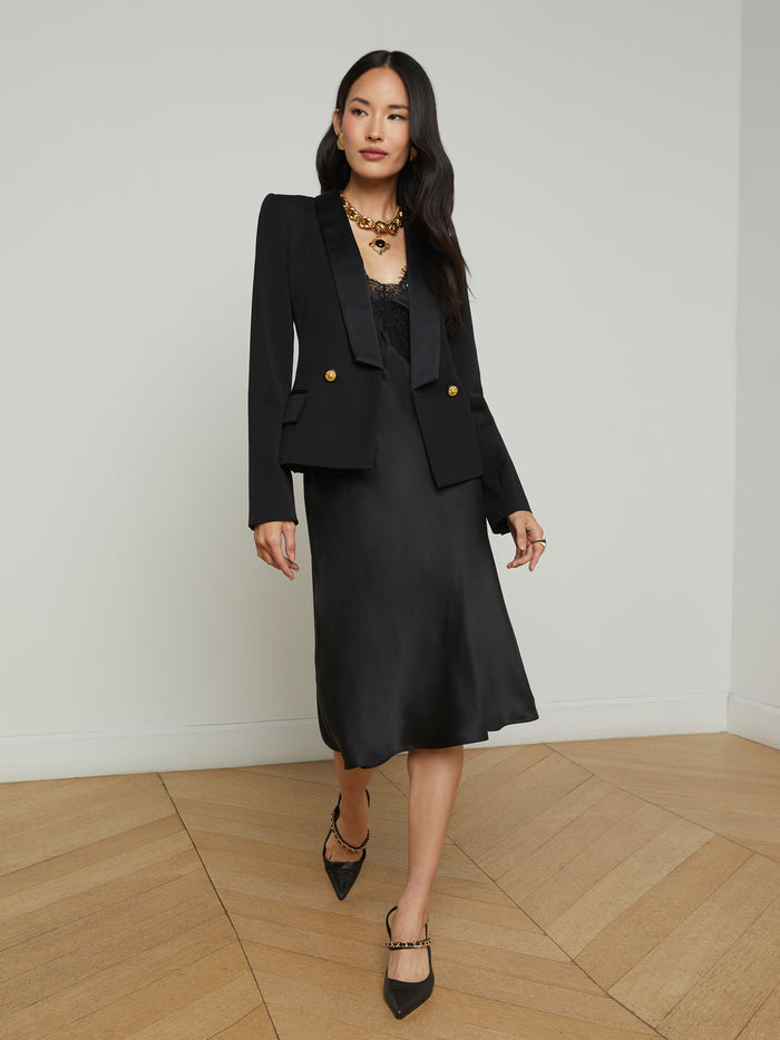 L'agence Blazer Imogen à Revers En Satin Black