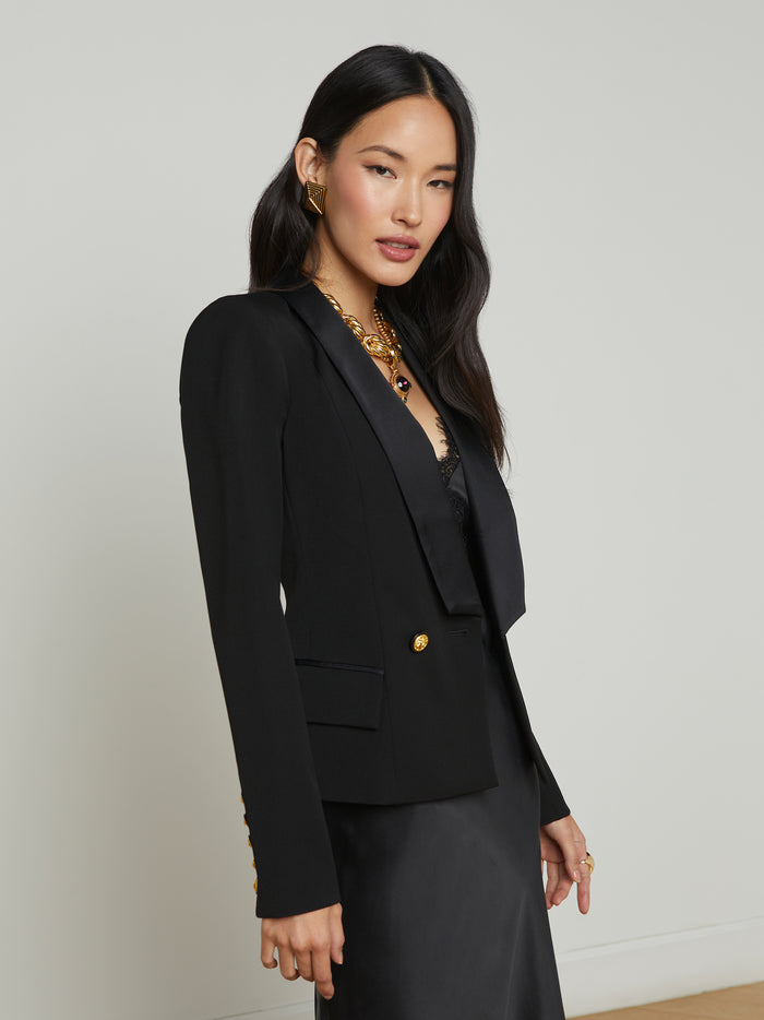L'agence Blazer Imogen à Revers En Satin Black