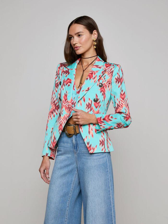 L'agence Blazer Marie Pool Blue Multi Ganado Print