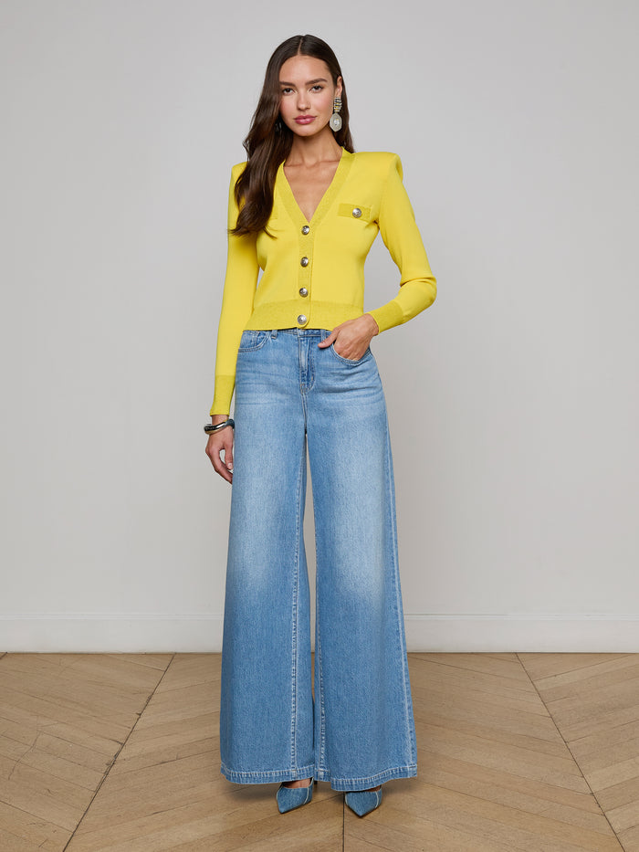 L'agence Cardigan Col V Taya Lemon Tonic/Nickel