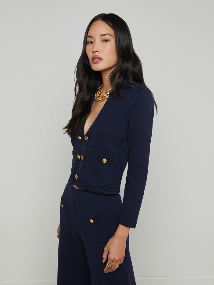 l'agence Cardigan en maille Catie Midnight/Gold