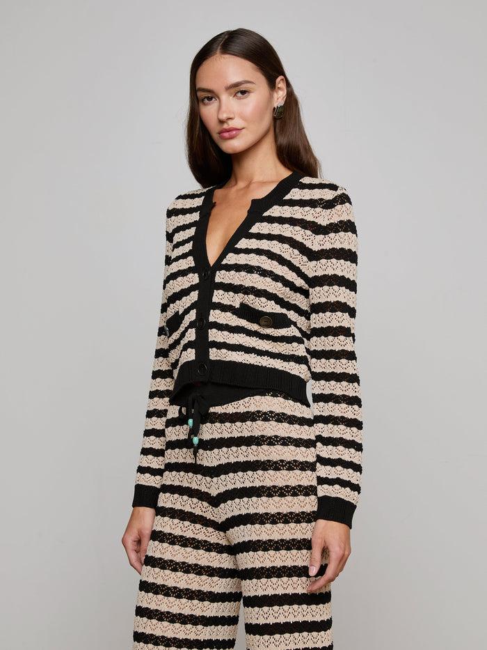L'agence Cardigan Orla Black/Natural Stripe