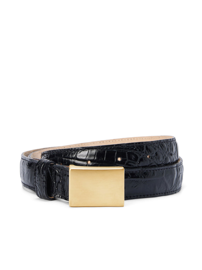 L'agence Ceinture Amis Black Croc Embossed/Gold