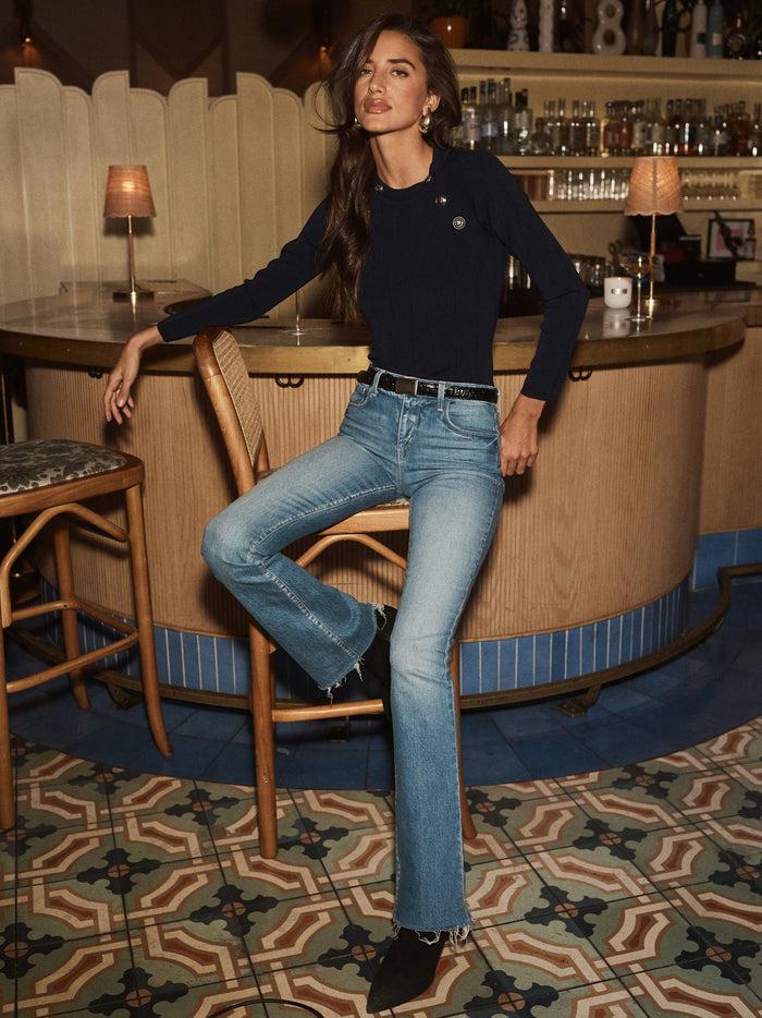 L'agence Ceinture Amis Black Croc Embossed/Silver