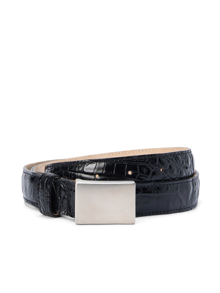 L'agence Ceinture Amis Black Croc Embossed/Silver