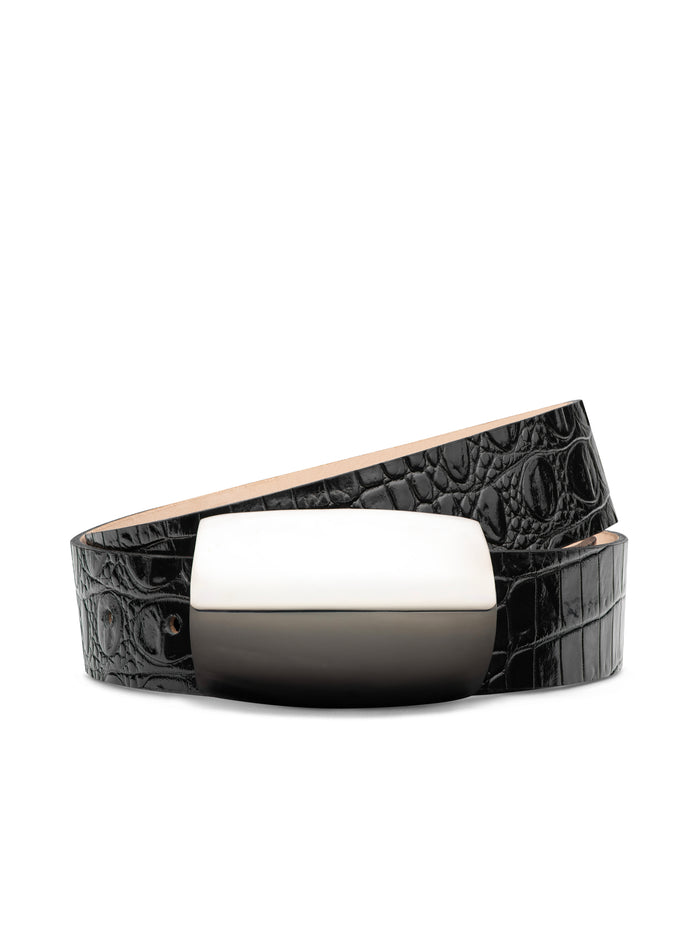 L'agence Ceinture Milou Black Croc Embossed/Silver
