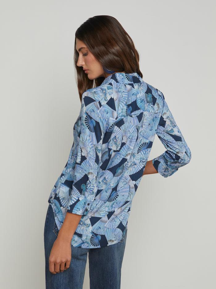 L'agence Chemisier Camille Blue Multi Paper Fans