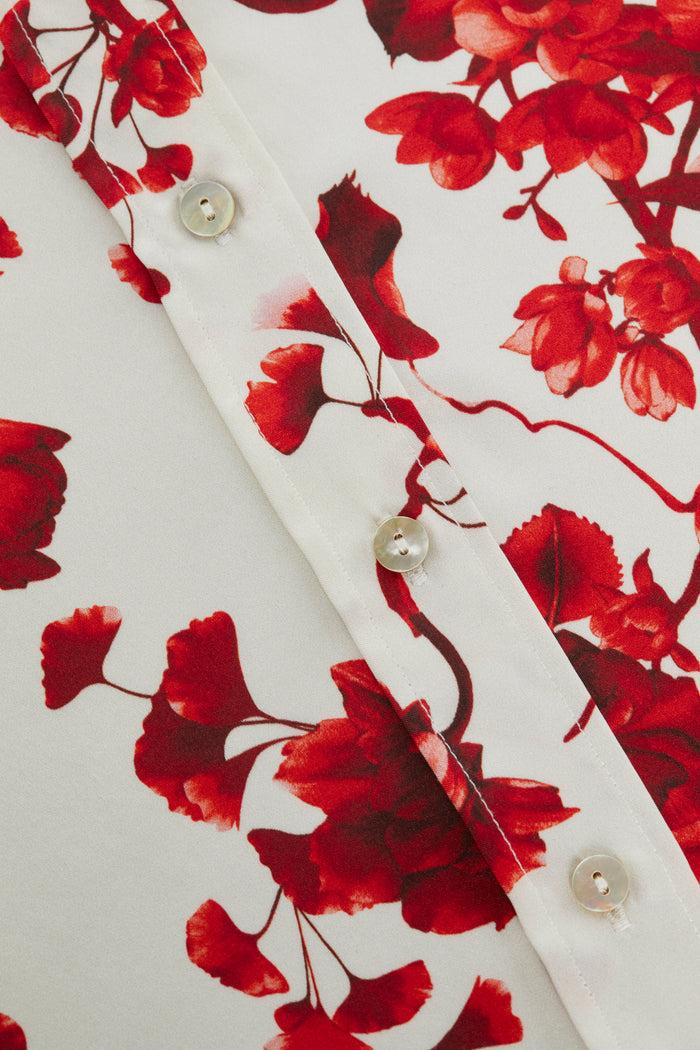 l'agence Chemisier en soie Dani Ivory/Red Ikebana