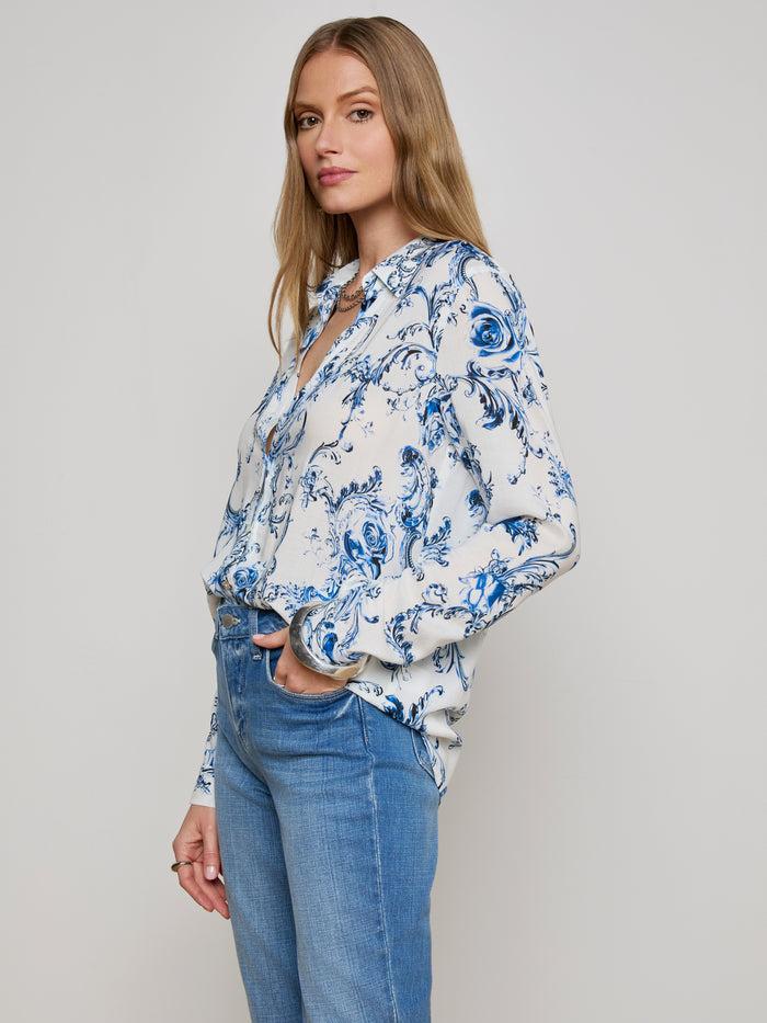 L'agence Chemisier Holly White/Blue Baroque Swirl
