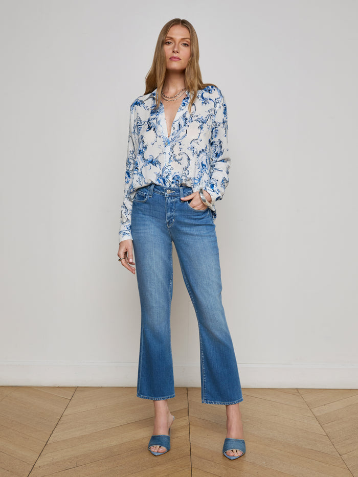 L'agence Chemisier Holly White/Blue Baroque Swirl