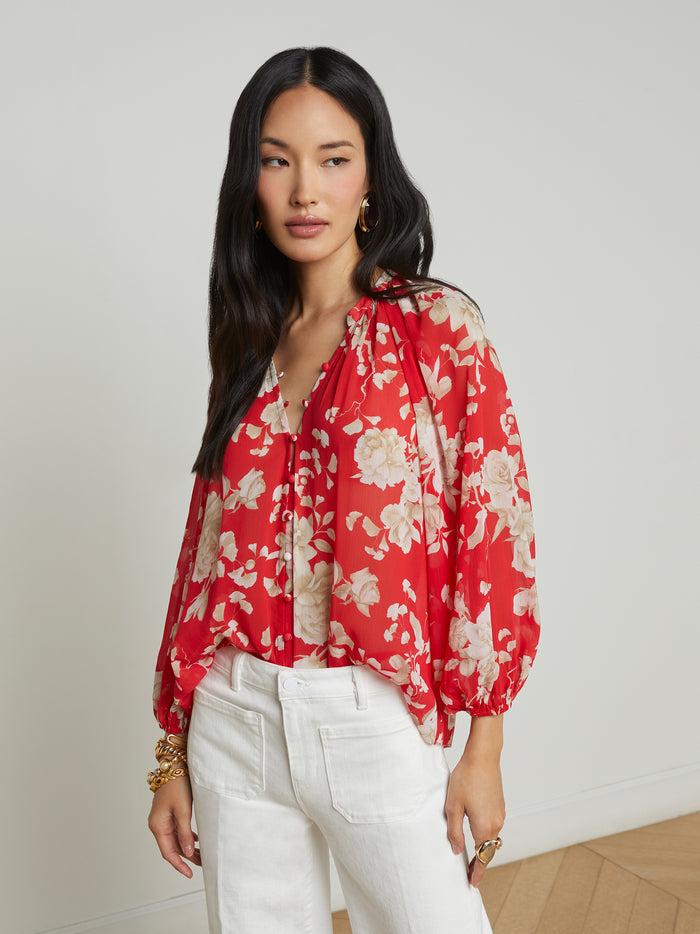 L'agence Chemisier Teagan Red/Ivory Ikebana