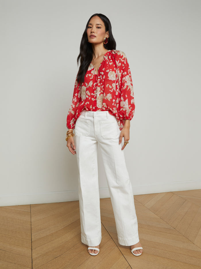 L'agence Chemisier Teagan Red/Ivory Ikebana