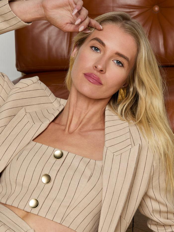 L'agence Haut En Tweed Maylin Tan/Brown Pinstripe