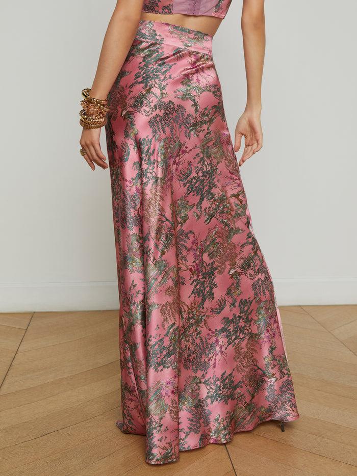 L'agence Jupe En Soie Ryker Mauve Multi Kesi Print