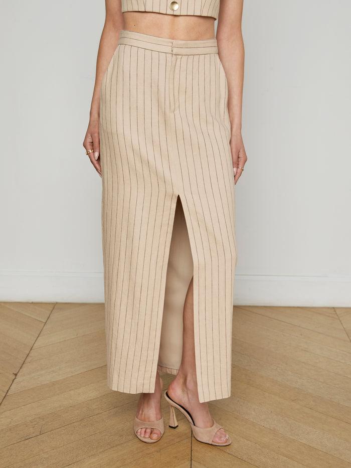 L'agence Jupe Maceline Tan/Brown Pinstripe