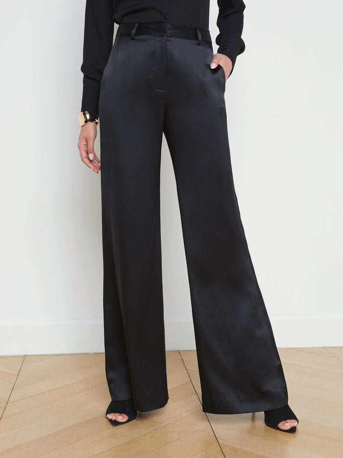 L'agence Pantalon Ample En Soie Pilar Black Silk