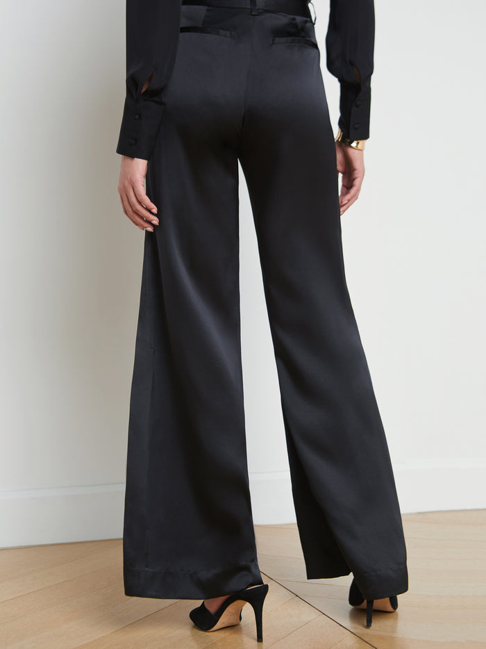 L'agence Pantalon Ample En Soie Pilar Black Silk