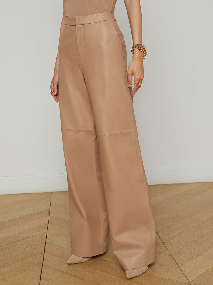L'agence Pantalon En Cuir Livvy Cappuccino