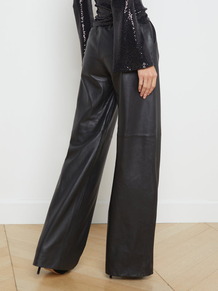 L'agence Pantalon En Cuir Livvy Noir