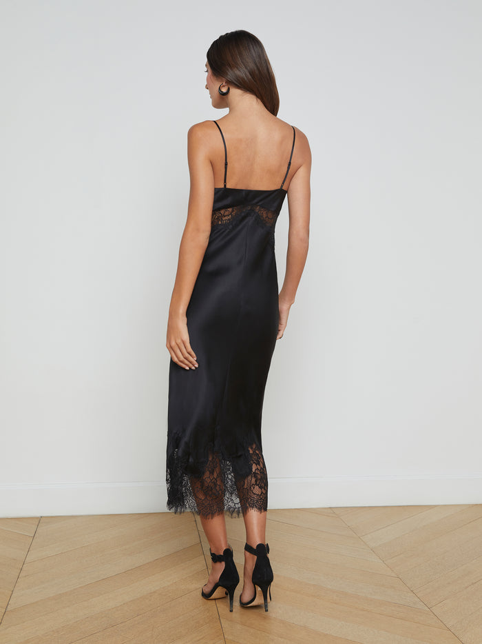 L'agence Robe En Dentelle De Soie écossaise Black