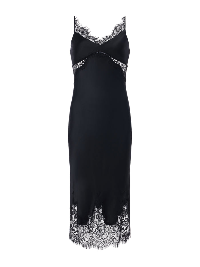 L'agence Robe En Dentelle De Soie écossaise Black