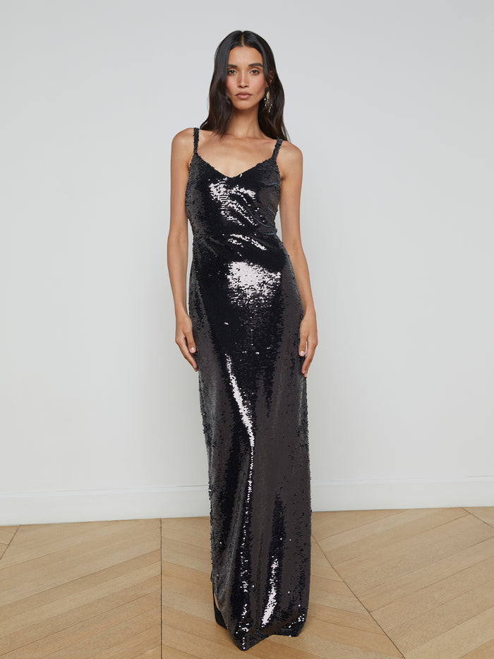 L'agence Robe Longue à Sequins Karma Black