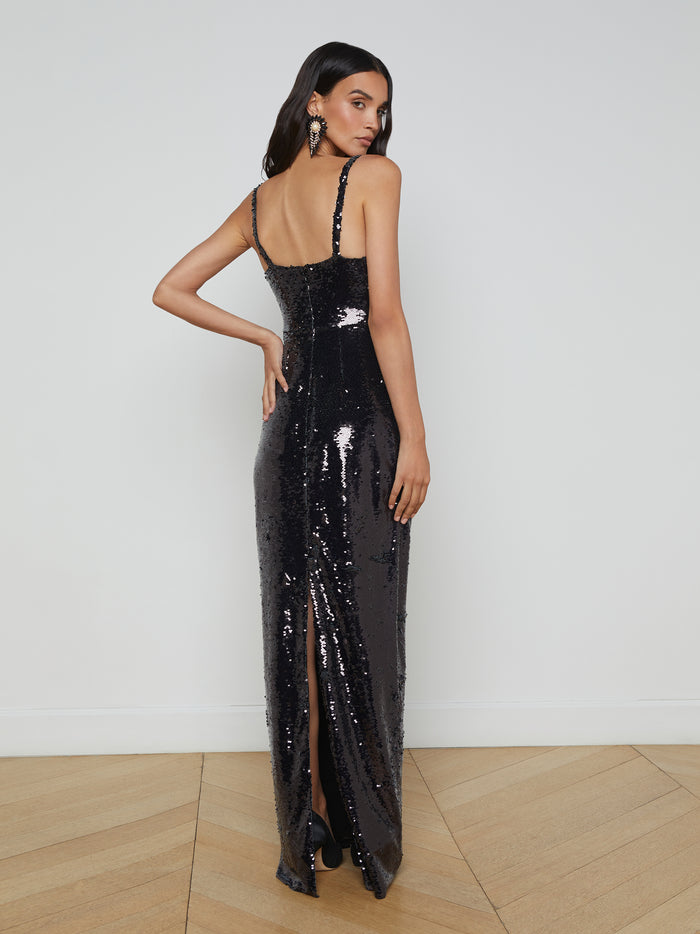 L'agence Robe Longue à Sequins Karma Black