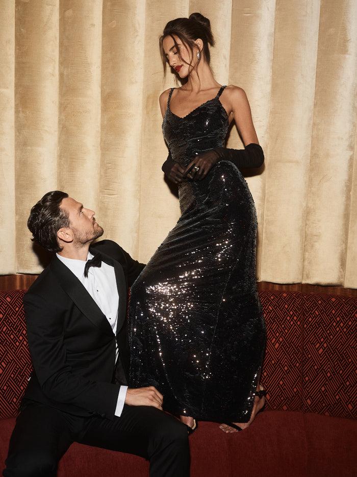 L'agence Robe Longue à Sequins Karma Black