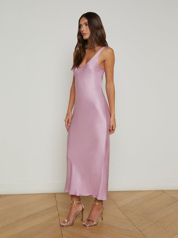 L'agence Robe Longue En Satin Akiya Mauve Mist