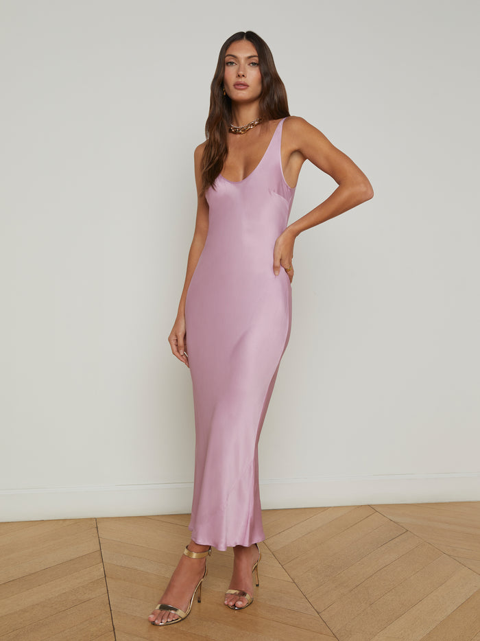 l'agence Robe longue en satin Akiya Mauve Mist