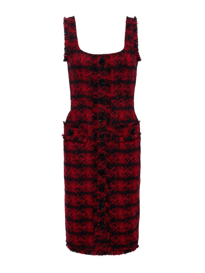 L'agence Robe Mi-longue Aya Red Black Houndstooth