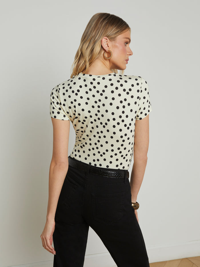 L'agence T-shirt Ajusté Ressi Ecru/Black Polka Dot