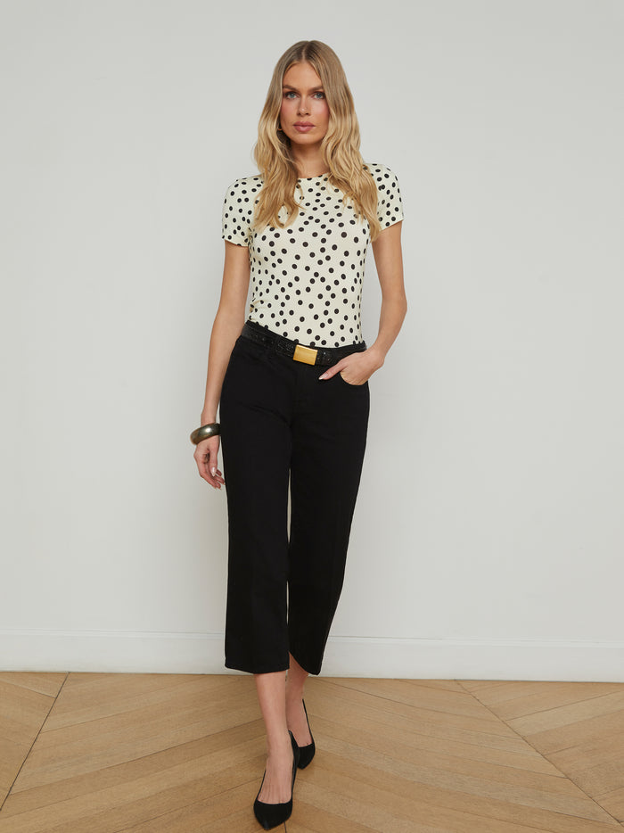 L'agence T-shirt Ajusté Ressi Ecru/Black Polka Dot