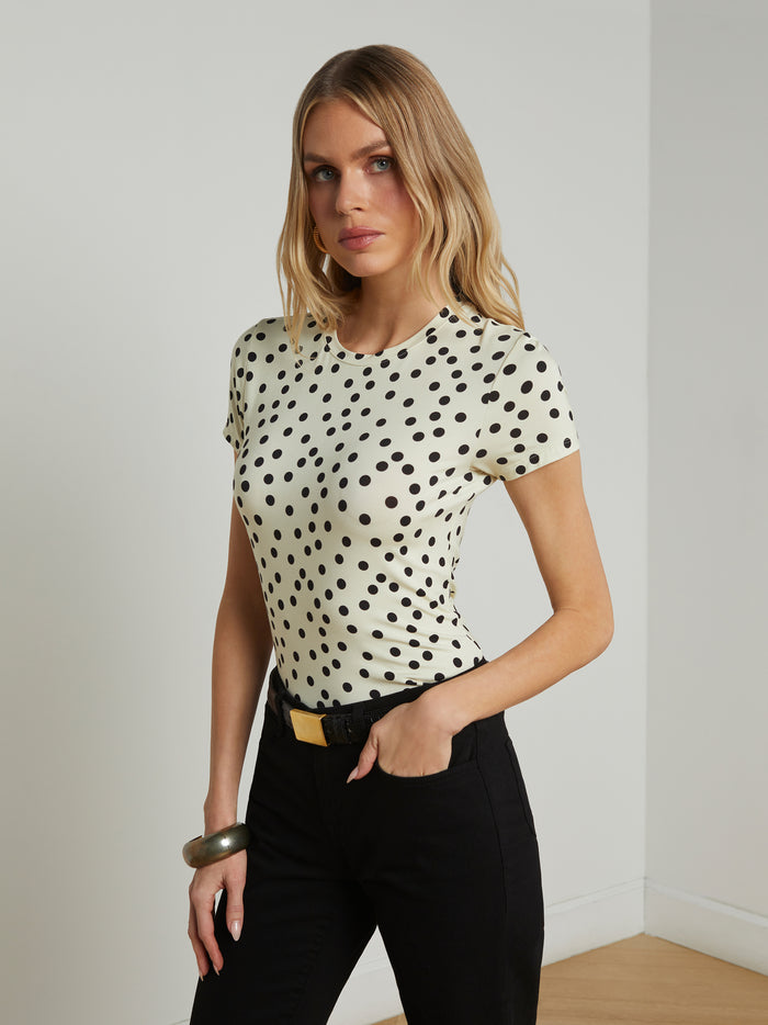 l'agence T-shirt ajusté Ressi Ecru/Black Polka Dot