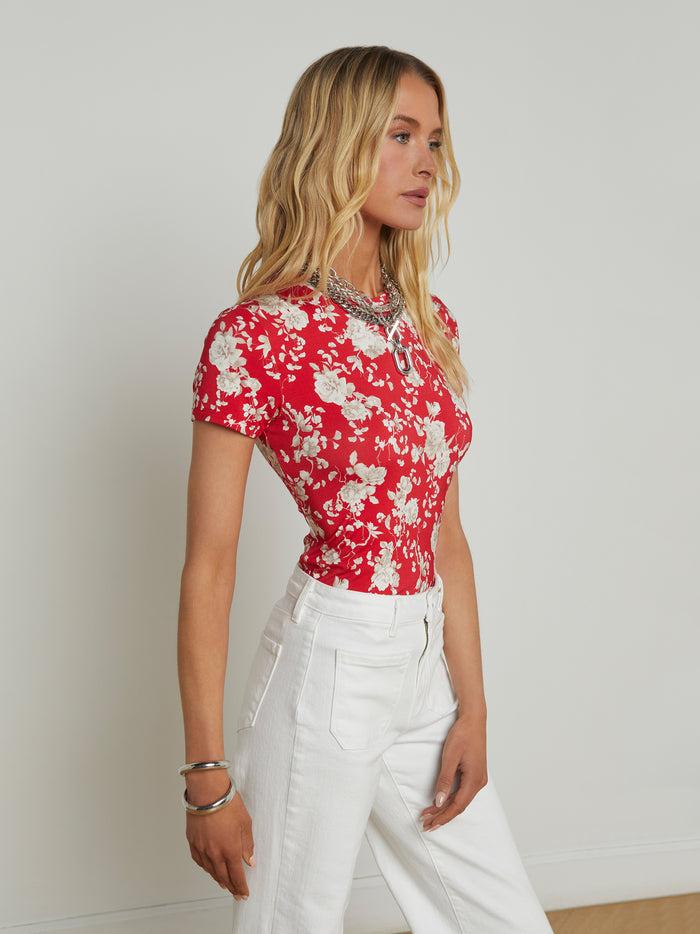 L'agence T-shirt Ajusté Ressi Red/Ivory Ikebana