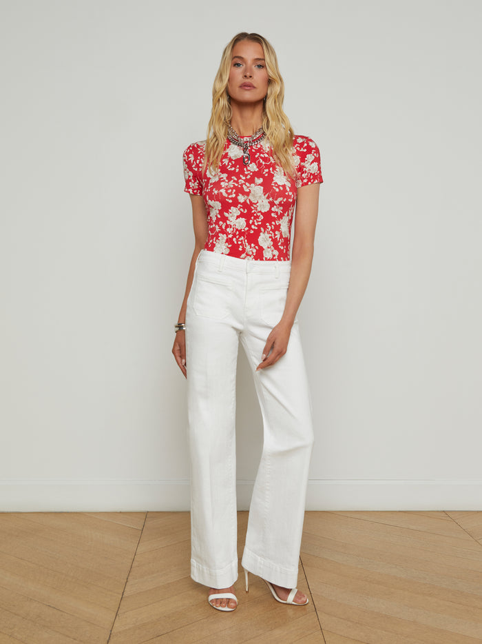 L'agence T-shirt Ajusté Ressi Red/Ivory Ikebana